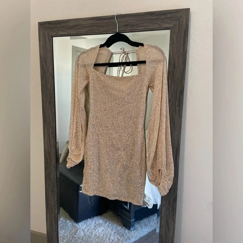 Lucy in the Sky Gold Sequin Long Sleeve Mini Dress - Picture 2 of 5
